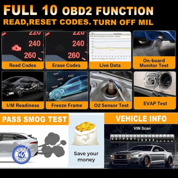 LAUNCH OBD2 Diagnostic Scanner Check Engine ABS SRS Transmission AT Code Reader - Image 5