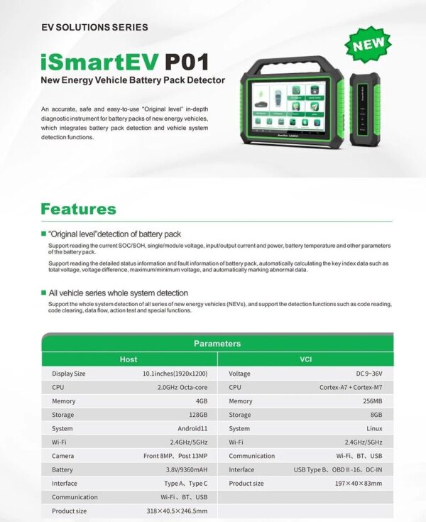 Launch SmartSafe iSmartEV P01 OBD2 Scanner For Electric Vehicles PHEV EV Cars - Image 2