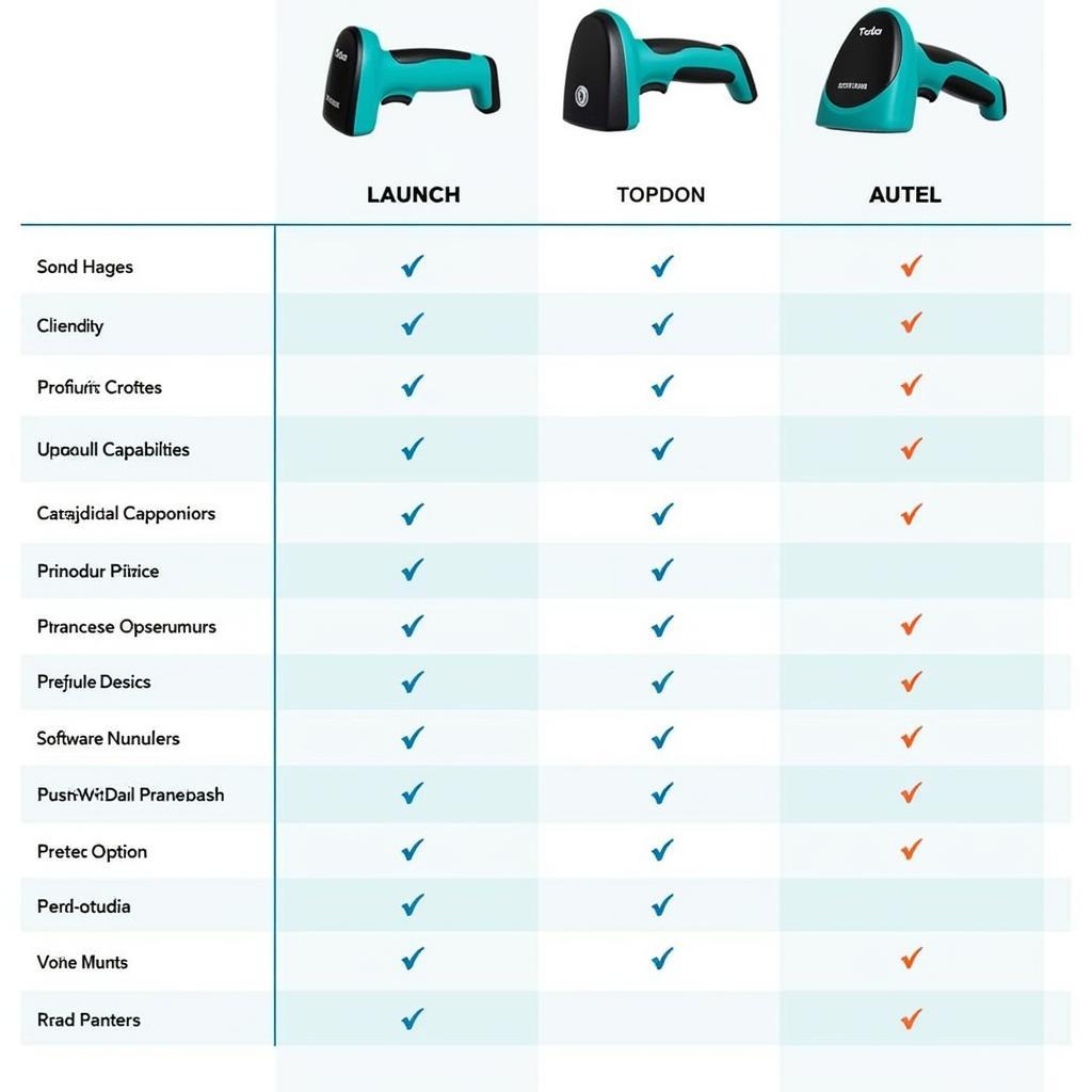 Launch, Topdon, and Autel Diagnostic Scanner Comparison Chart