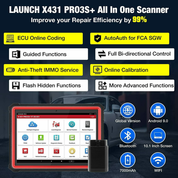 LAUNCH X431 PRO3S+ Elite Car OBD2 Scanner Diagnostic Tool Key Coding TPMS - Image 3