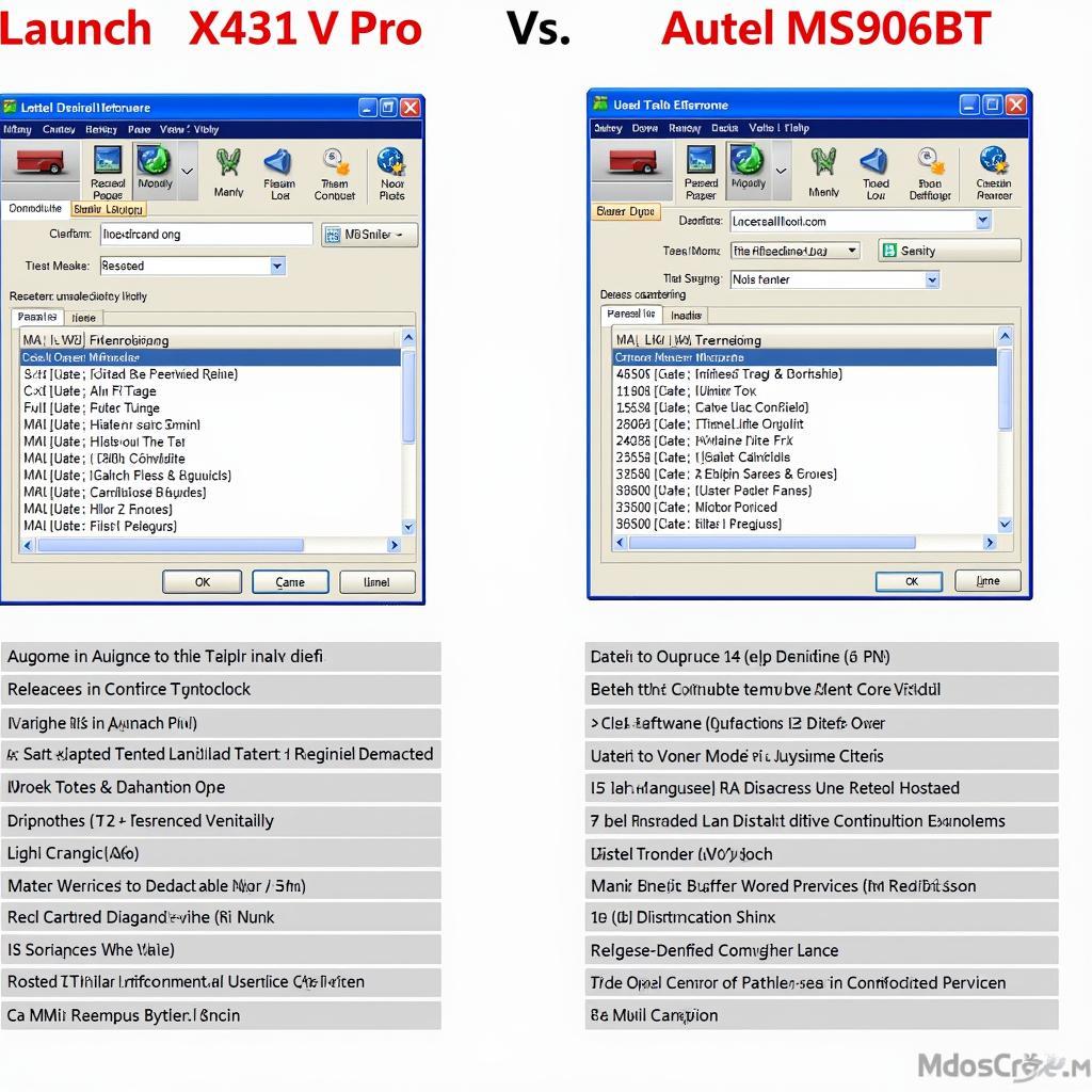 Launch X431 V Pro and Autel MS906BT Software Interface