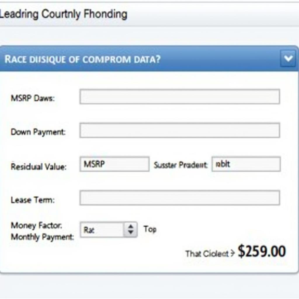 Leasing Car Payment Calculator Interface