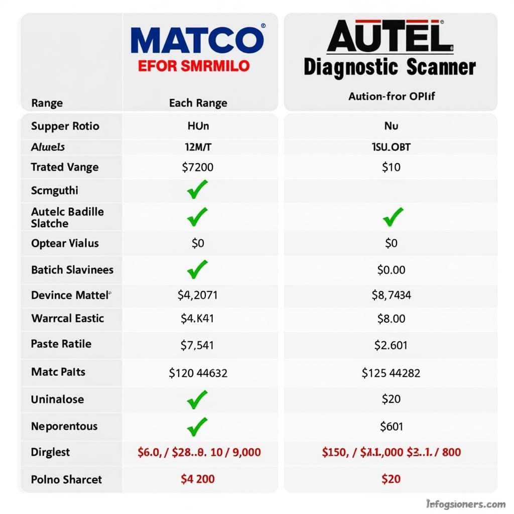 Price Comparison Chart of Matco and Autel Scanners