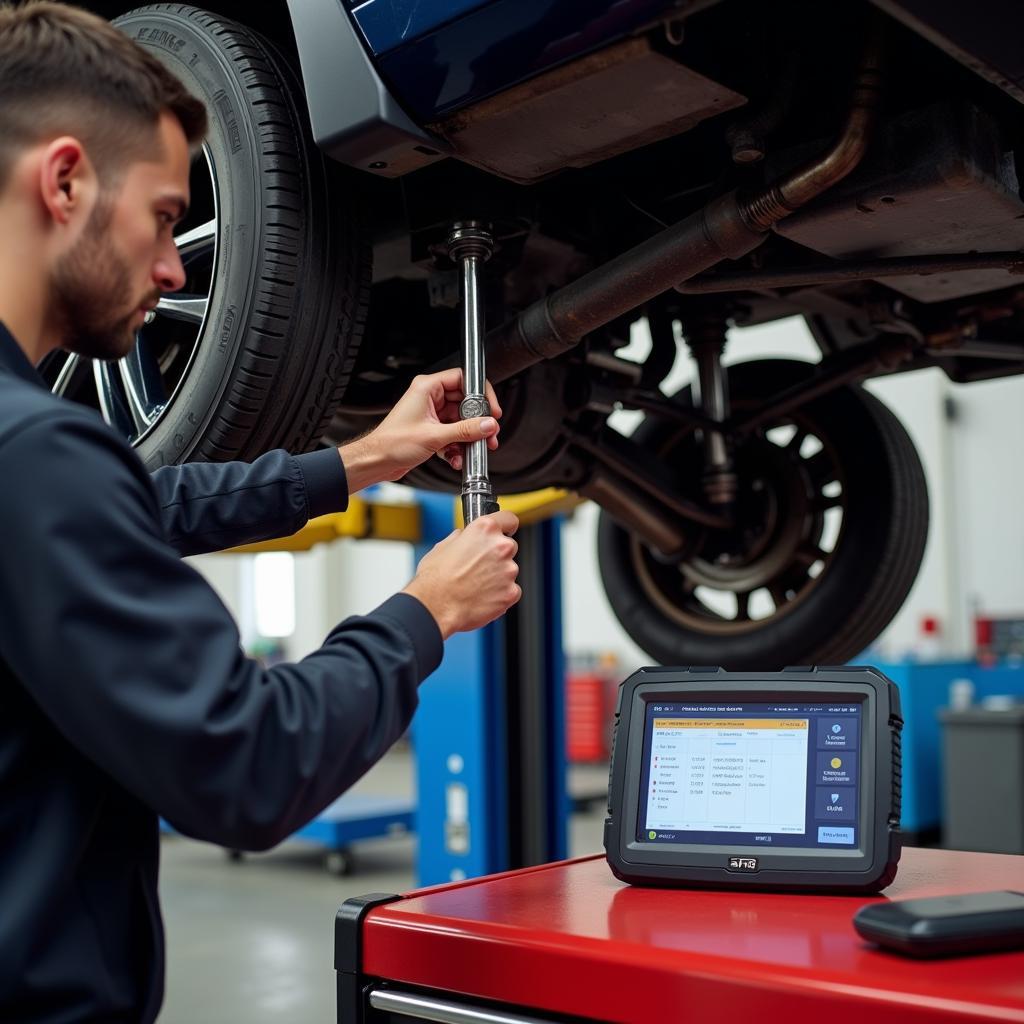 Mechanic Adjusting Vehicle Suspension Based on Dealer Scanner Data