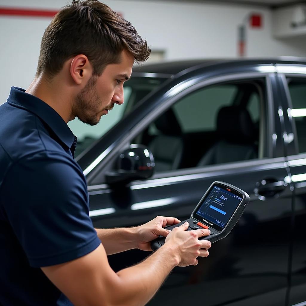 Mechanic Diagnosing Car with OBD Scanner