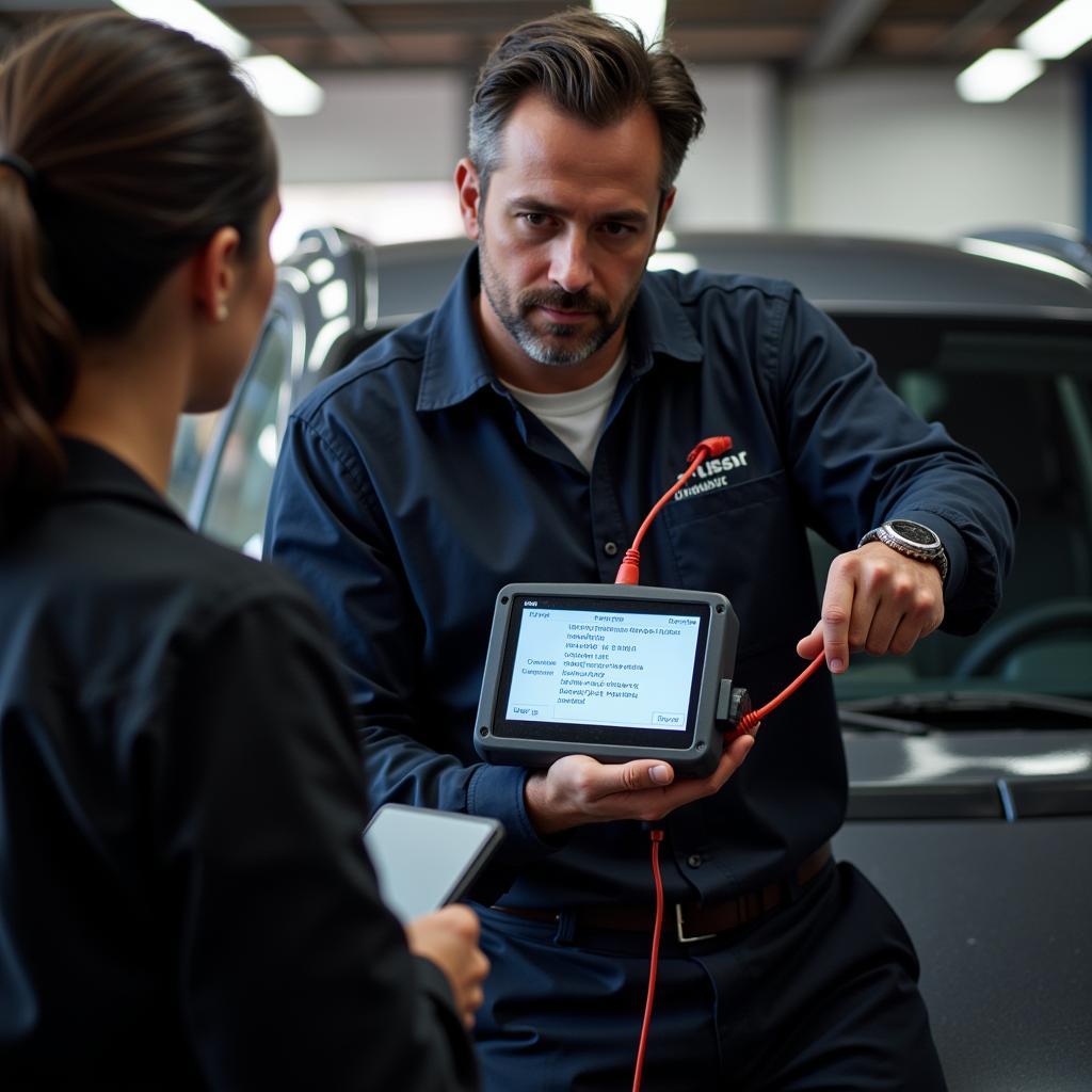 Mechanic Explaining Dealer Scanner Results