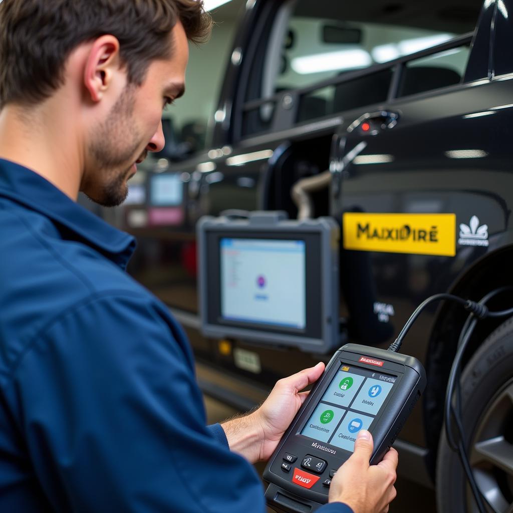 Mechanic Inspecting a Used Autel MaxiDAS