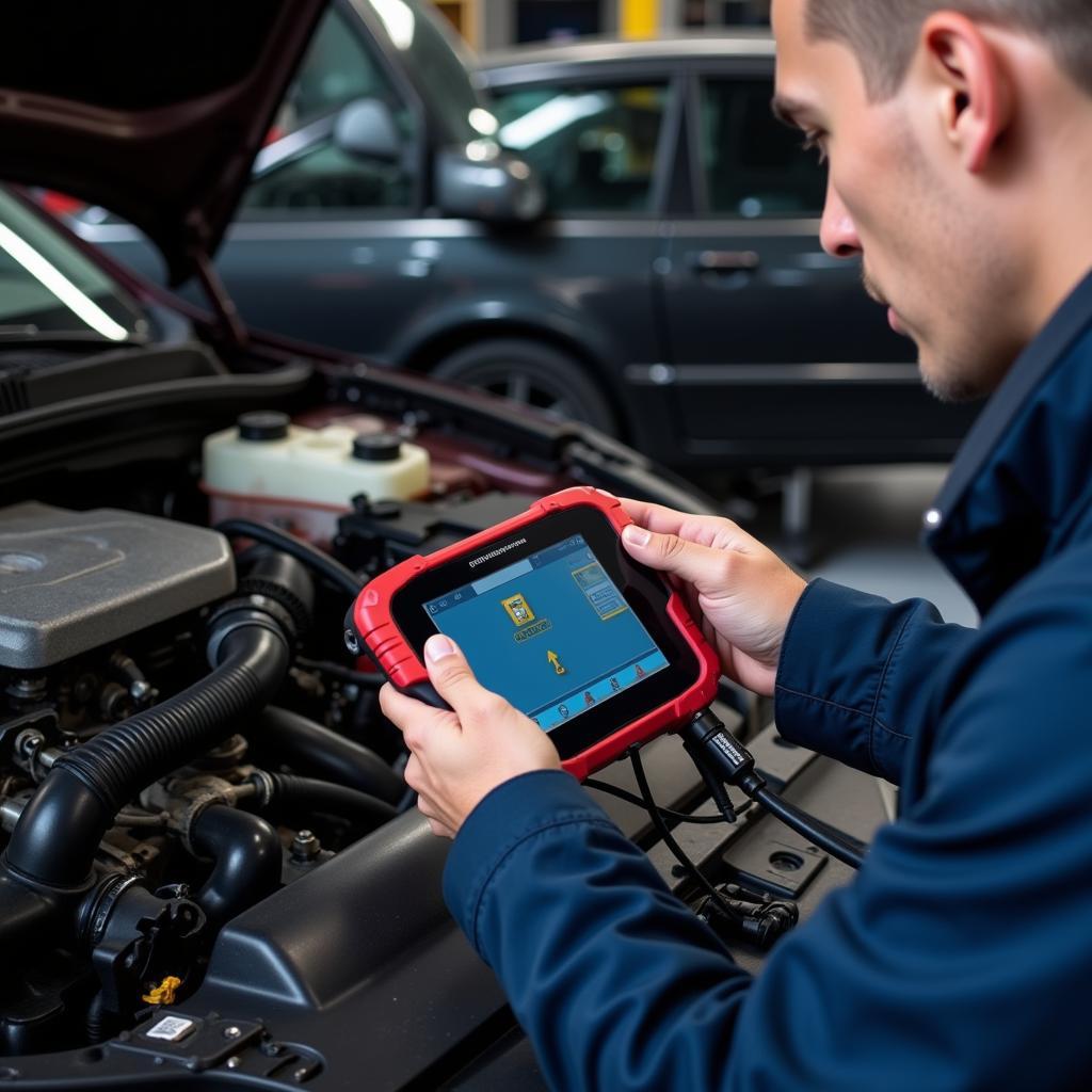 Mechanic Inspecting a Used Car Engine