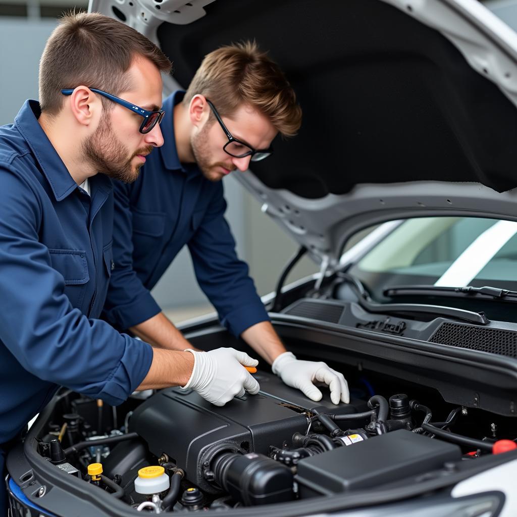 Mechanic Performing Car AC Service