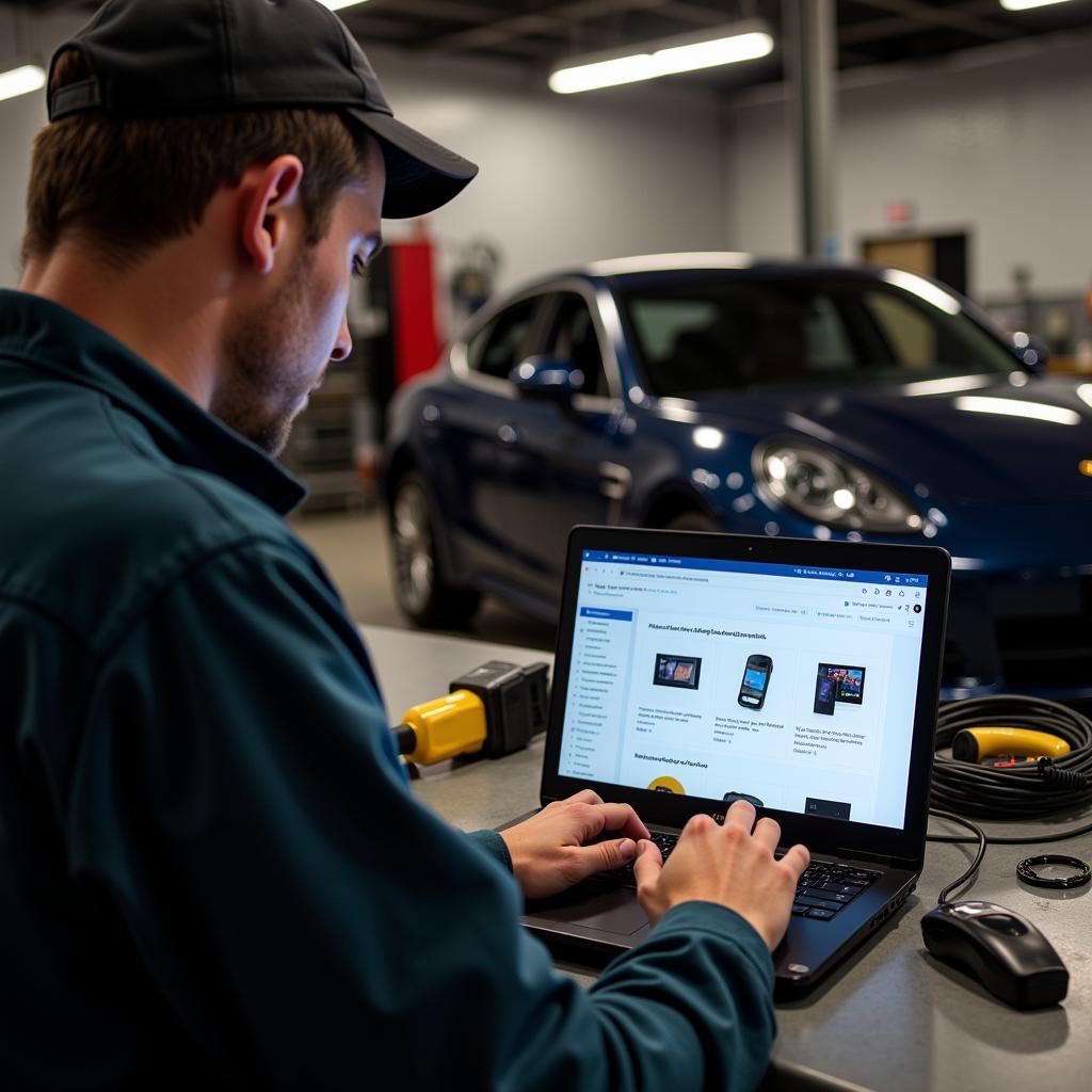 Mechanic Selecting Dealer Scanner Online in Saint Laurent des Autels