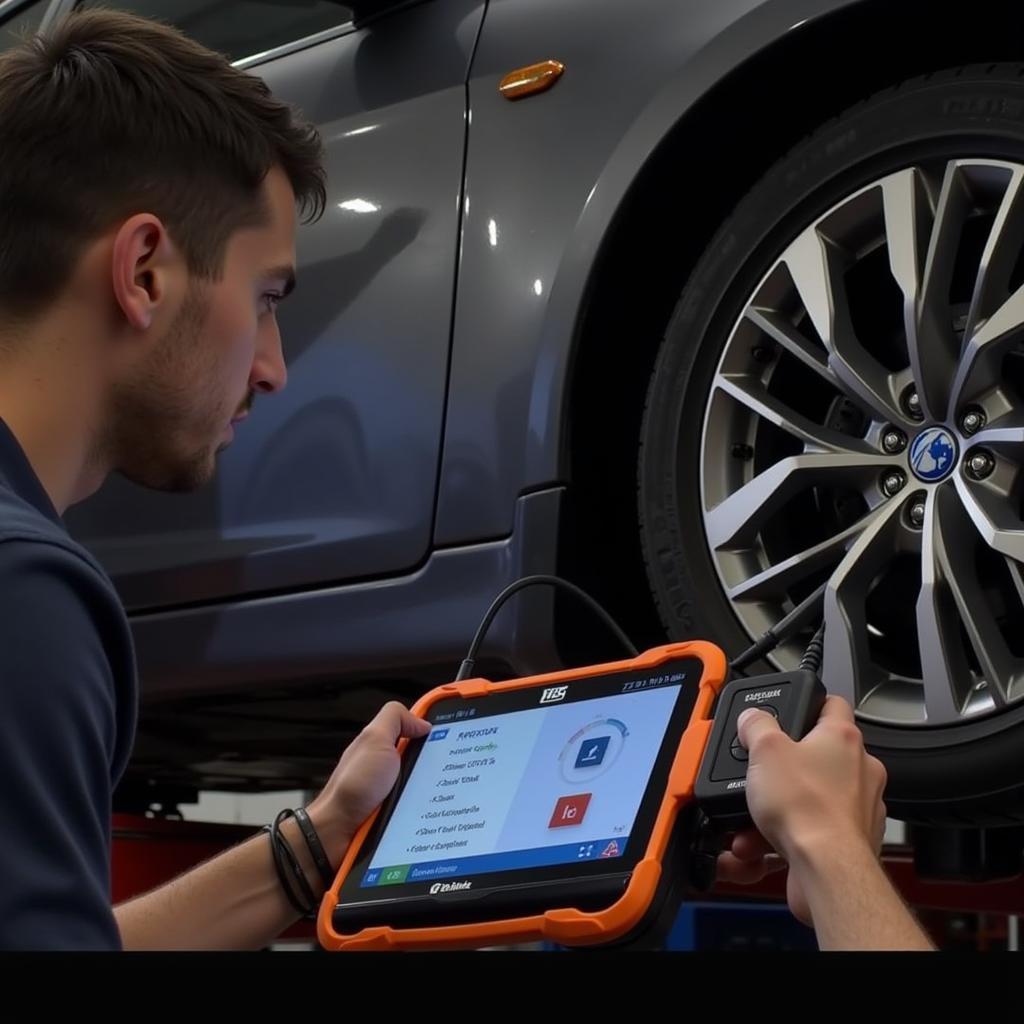 Mechanic Using Autel 905 on a Vehicle