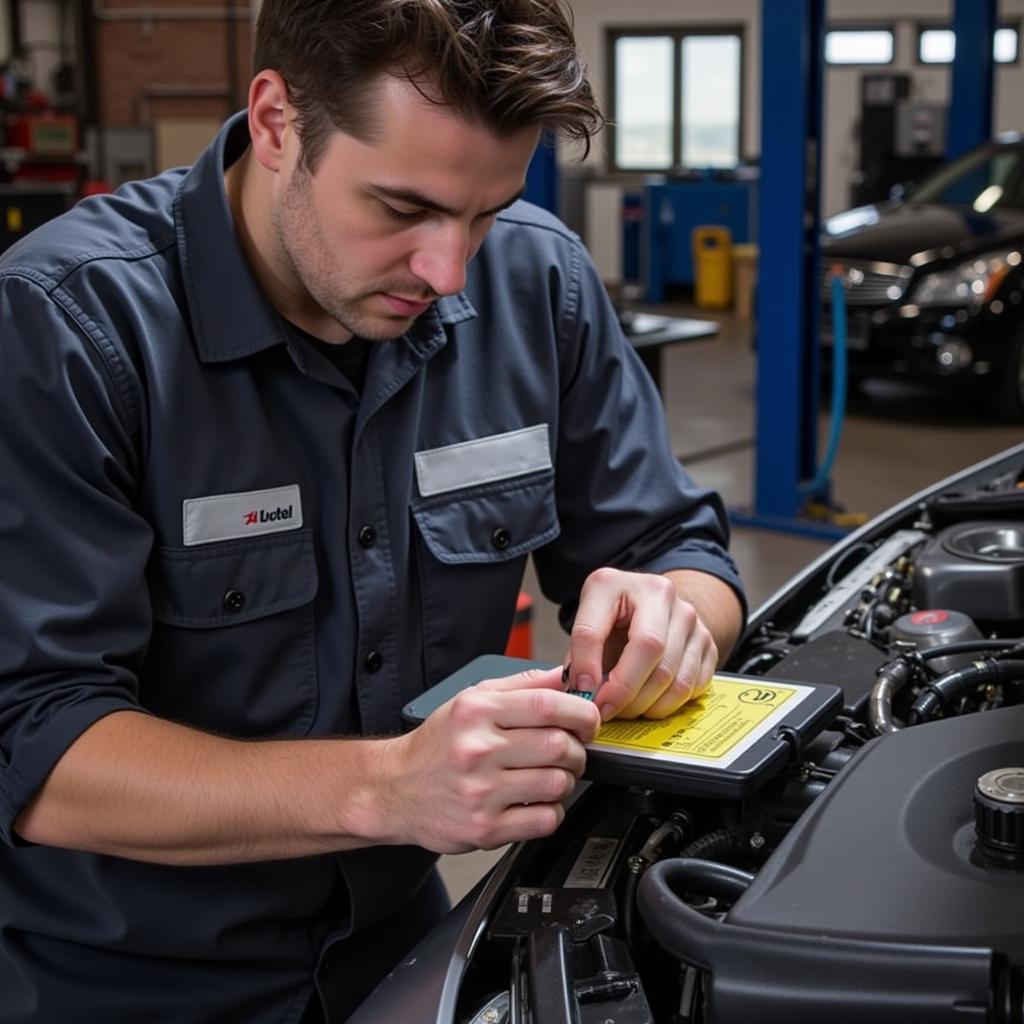 Mechanic Using Autel AL319 in Workshop