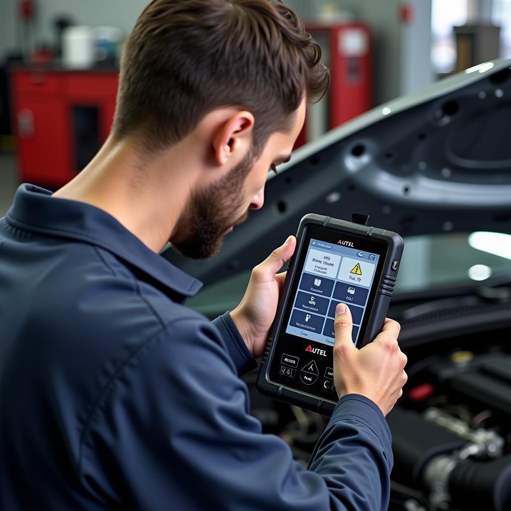 Mechanic using an Autel AL319 on a vehicle