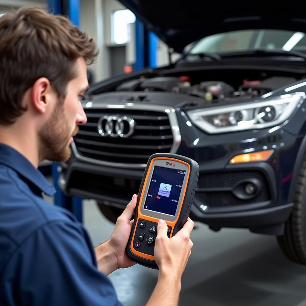 Mechanic Using Autel AL329 PL for Car Diagnostics