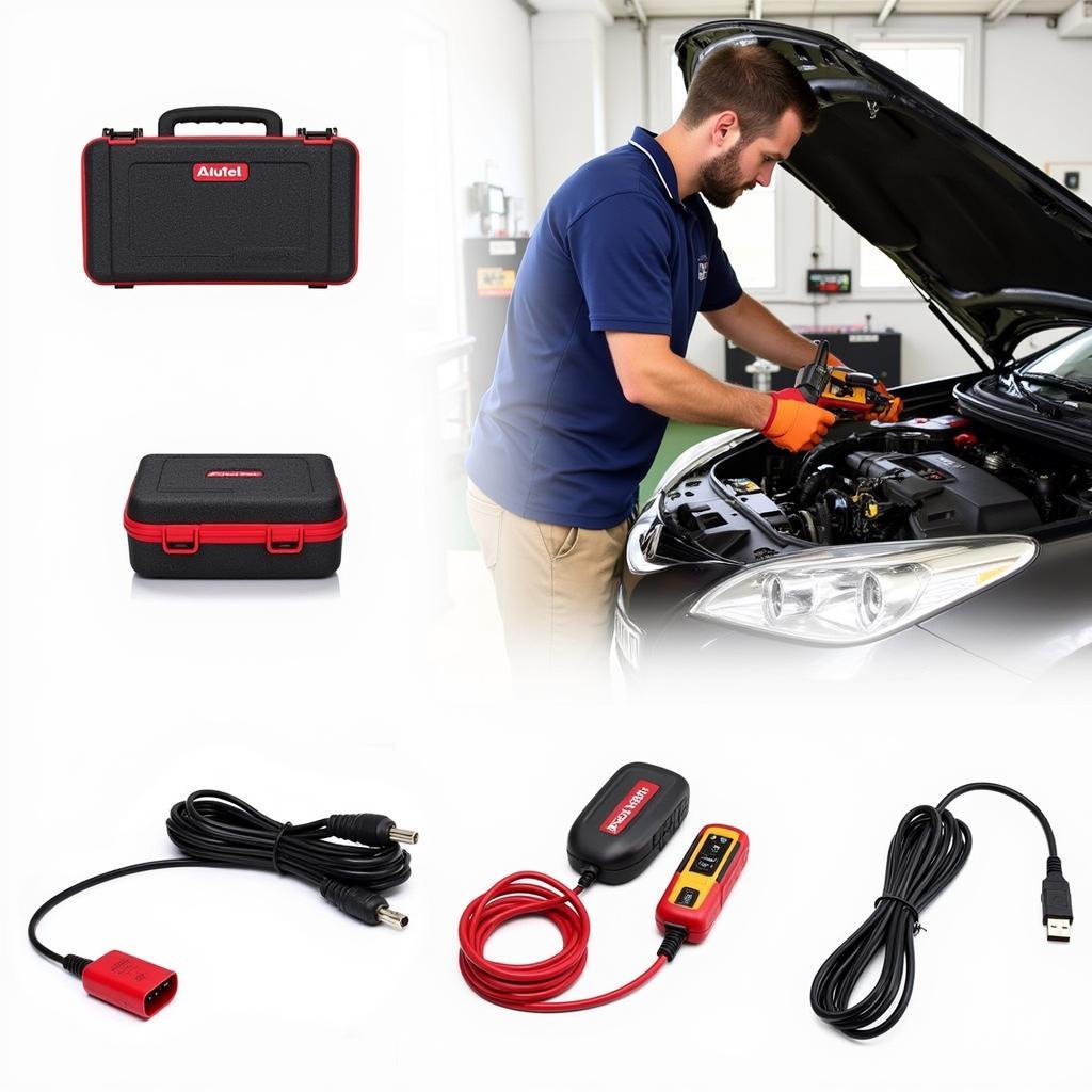 Mechanic Using Autel AL539B with Accessories