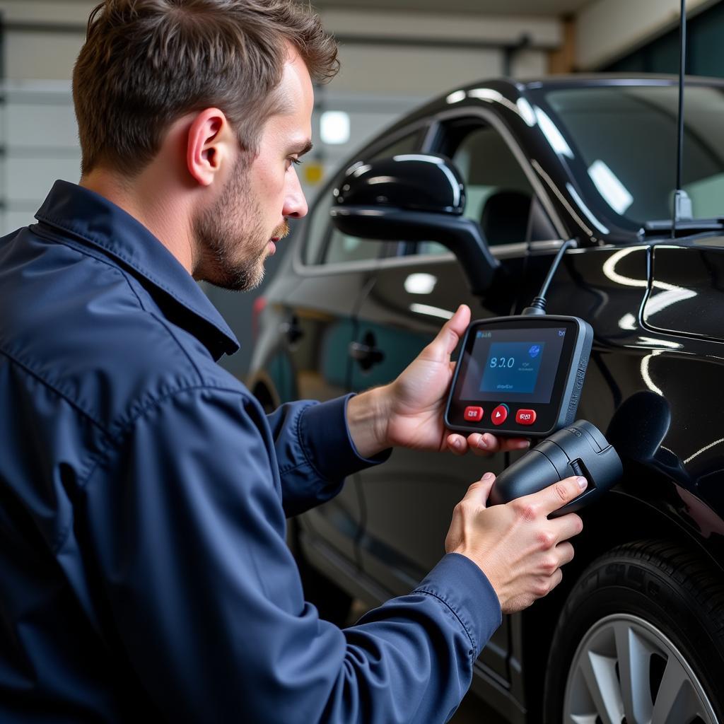 Mechanic Using Autel Auto Scanner