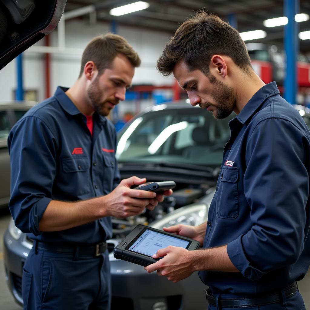 Mechanic Using Autel DS708