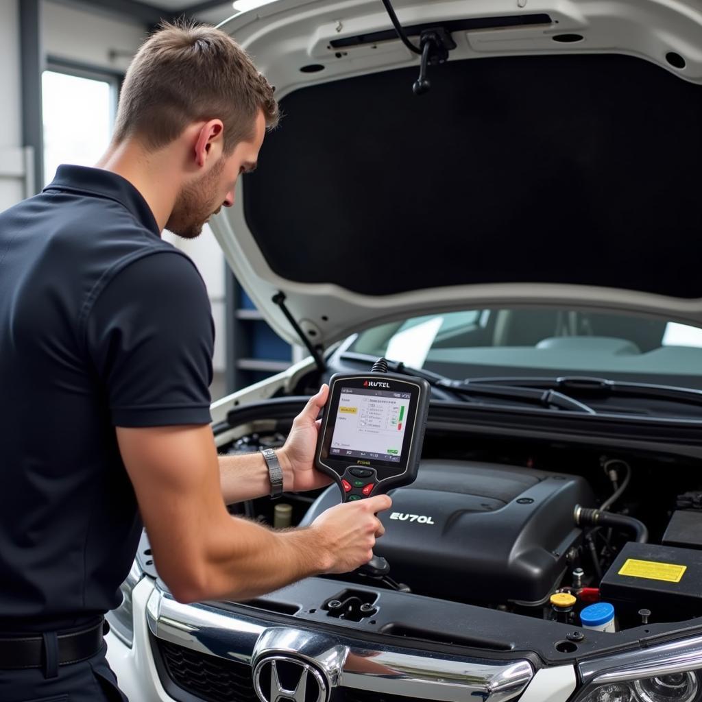 Mechanic Using Autel EU702