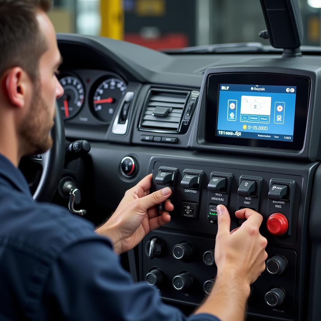 Mechanic Using Autel Lift Control Panel