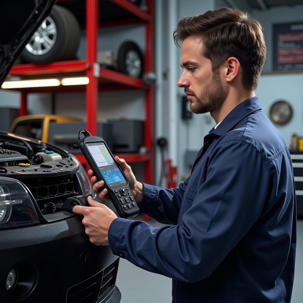 Mechanic Using Autel MaxiDAS to Diagnose Car Problem