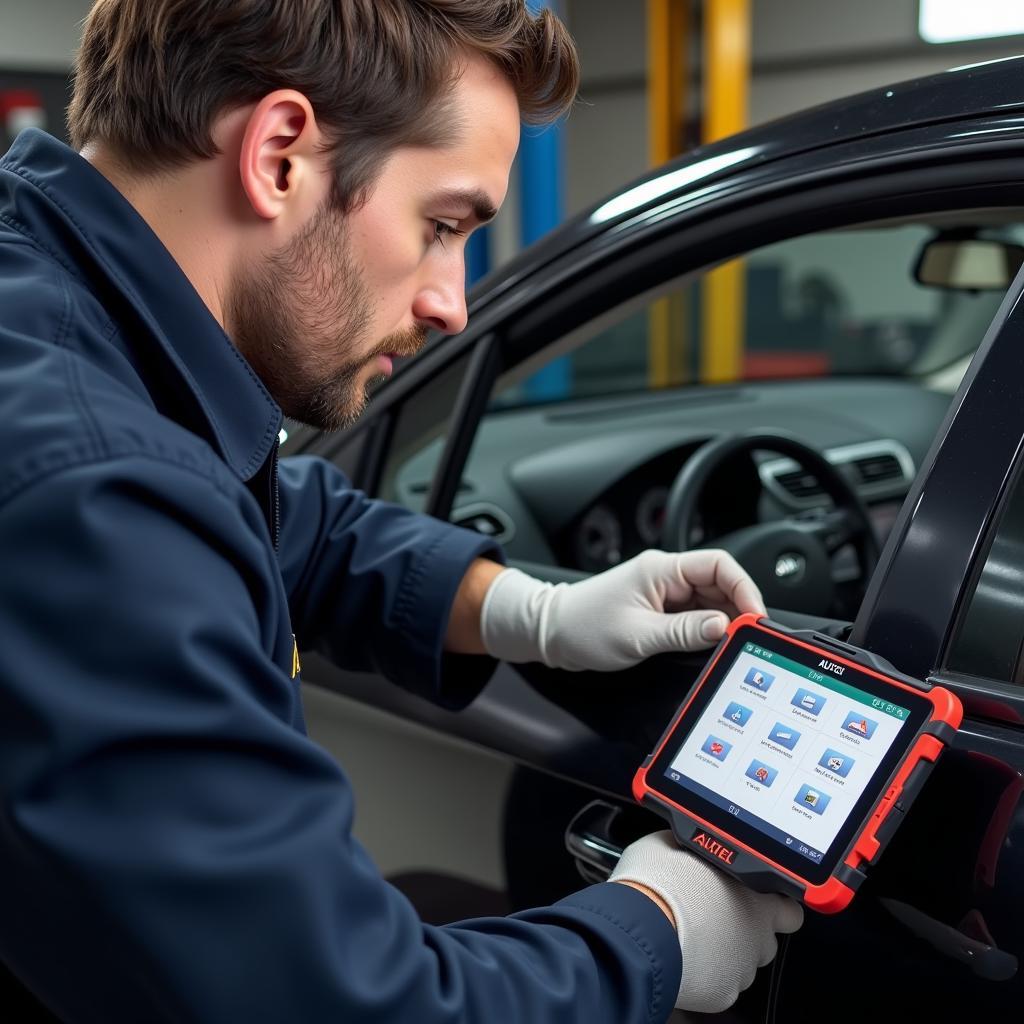 Mechanic using Autel MaxiLink on a Car