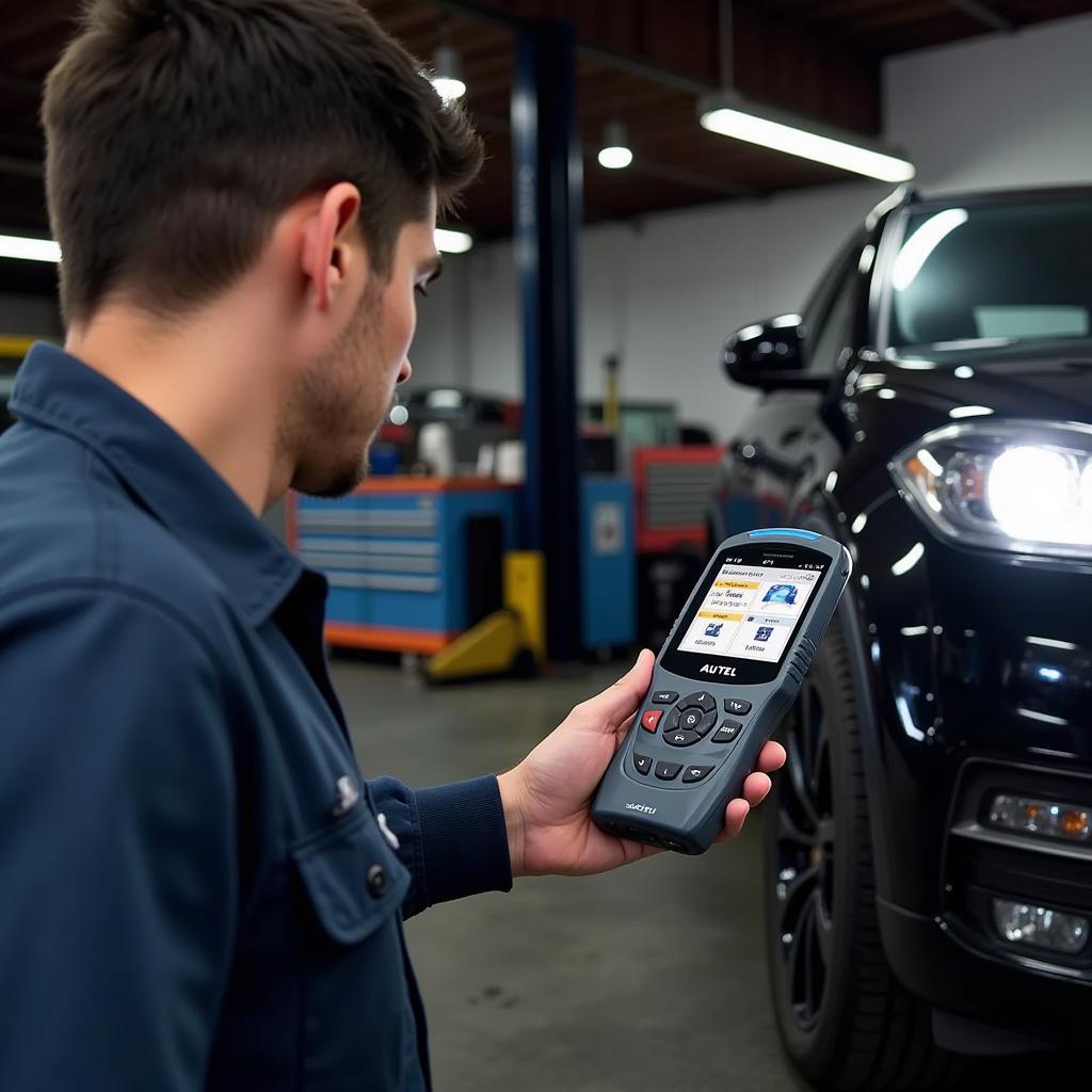 Mechanic Using Autel MaxiSys Elite