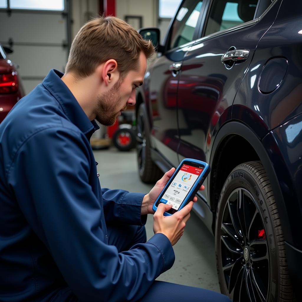 Mechanic Using Autel MaxiSys Mini on a Suzuki