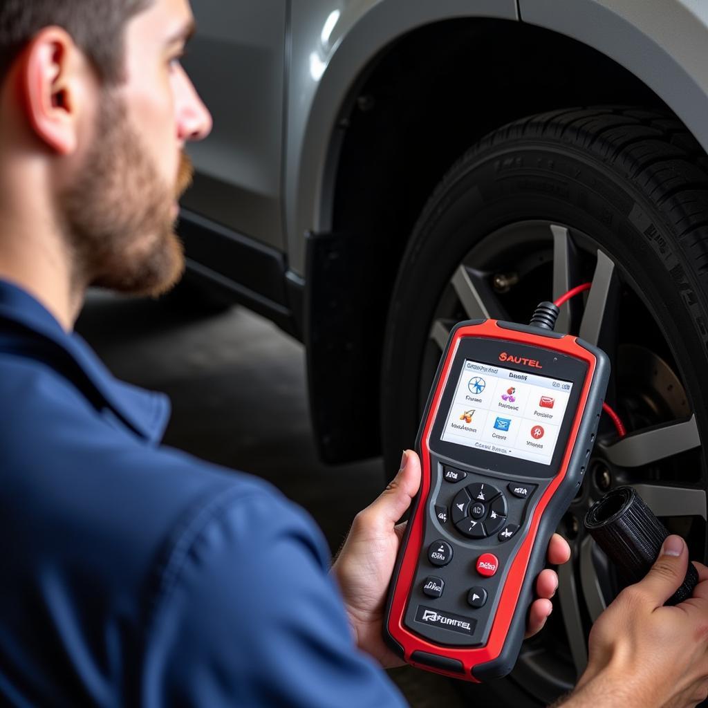 Mechanic using Autel MK808BT for Bidirectional Testing