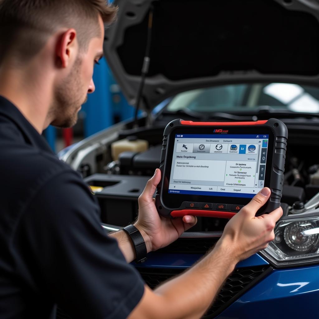 Mechanic Using Autel MS Ultra for ECU Programming