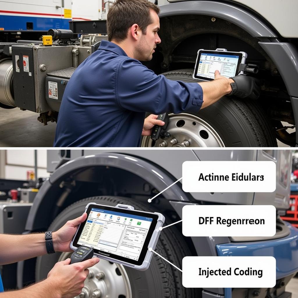 Mechanic Using Autel MS908CV for Heavy-Duty Truck Maintenance