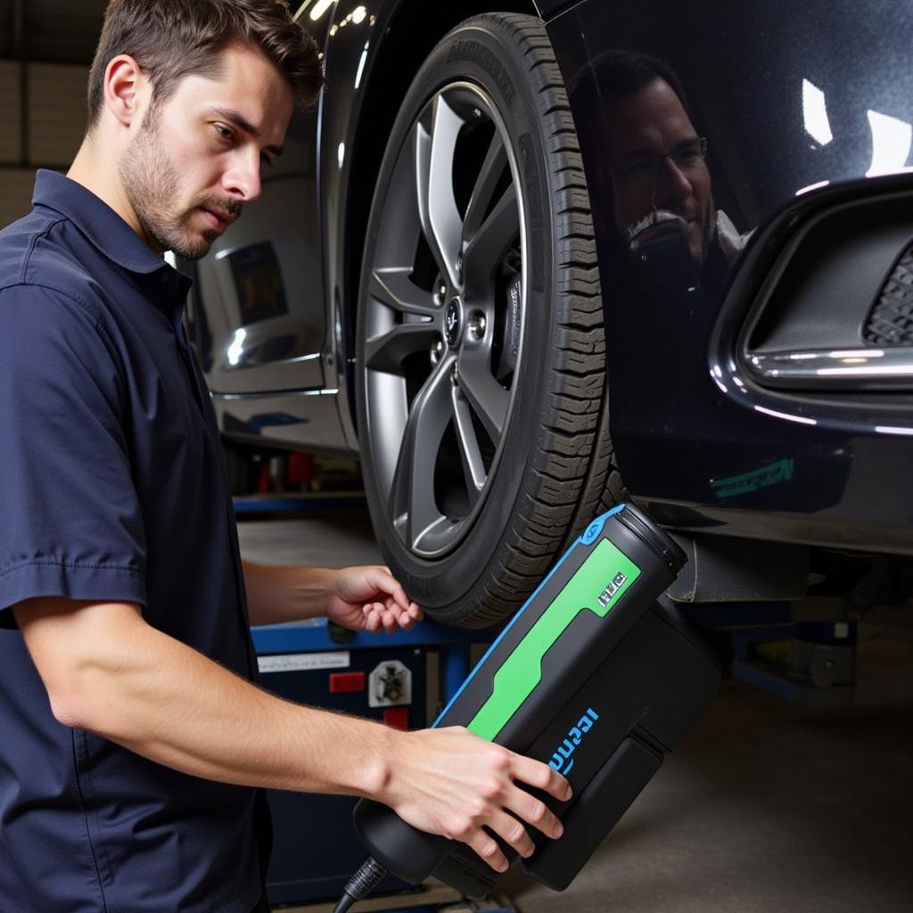 Mechanic Using Autel Scanner for Car Diagnostics