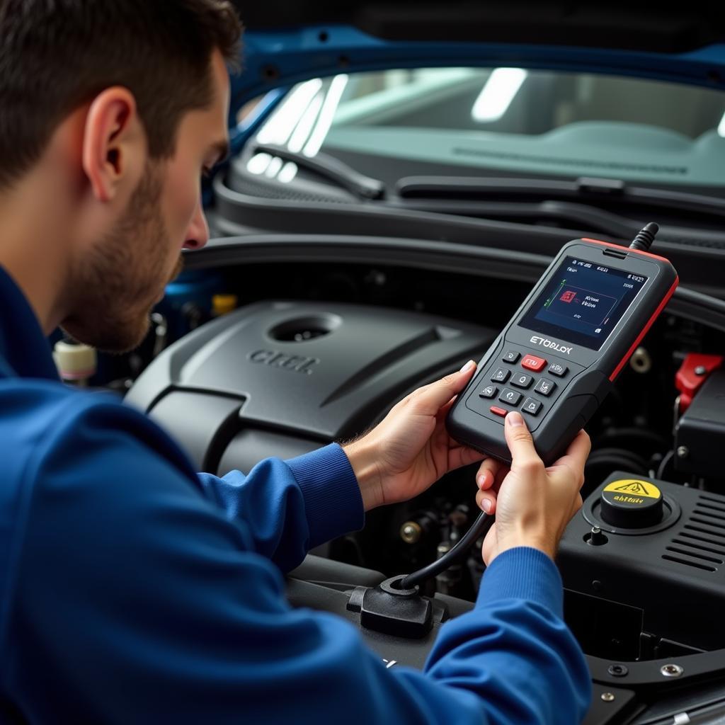 Mechanic Using Autel Scanner to Diagnose Car Problem