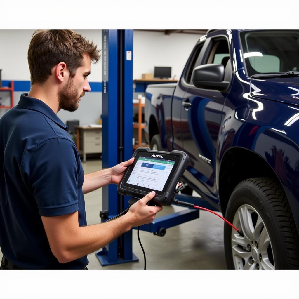 Mechanic Using Autel Scanner and 8A Cable on a Car