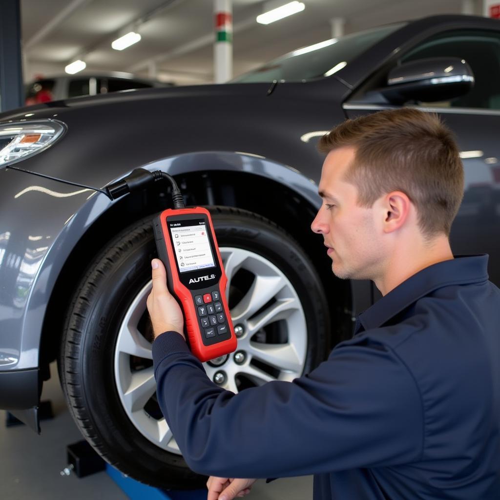 Mechanic Using Autel TS408 on Car