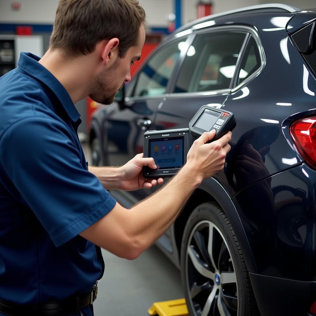 Mechanic Using Autel Ultra in Workshop