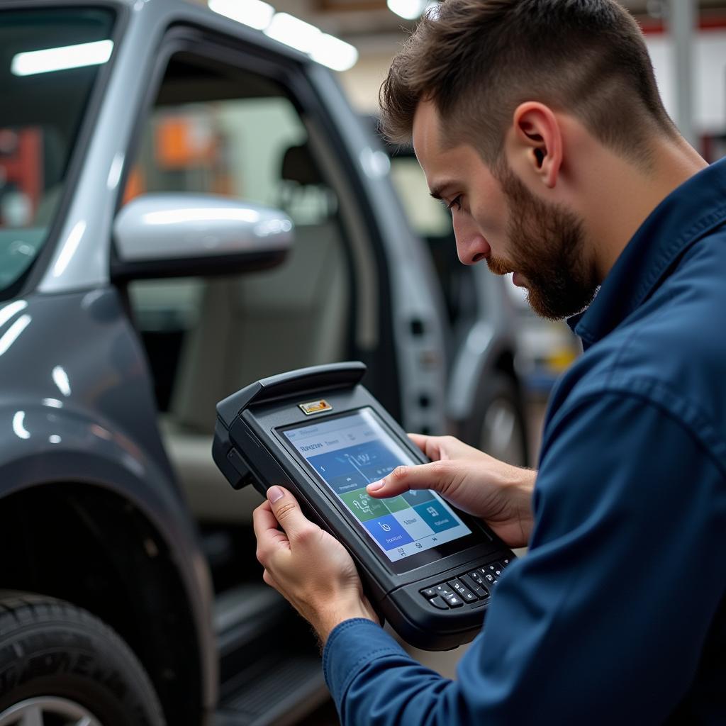 Mechanic Using a Dealer Scanner to Diagnose Car Issues