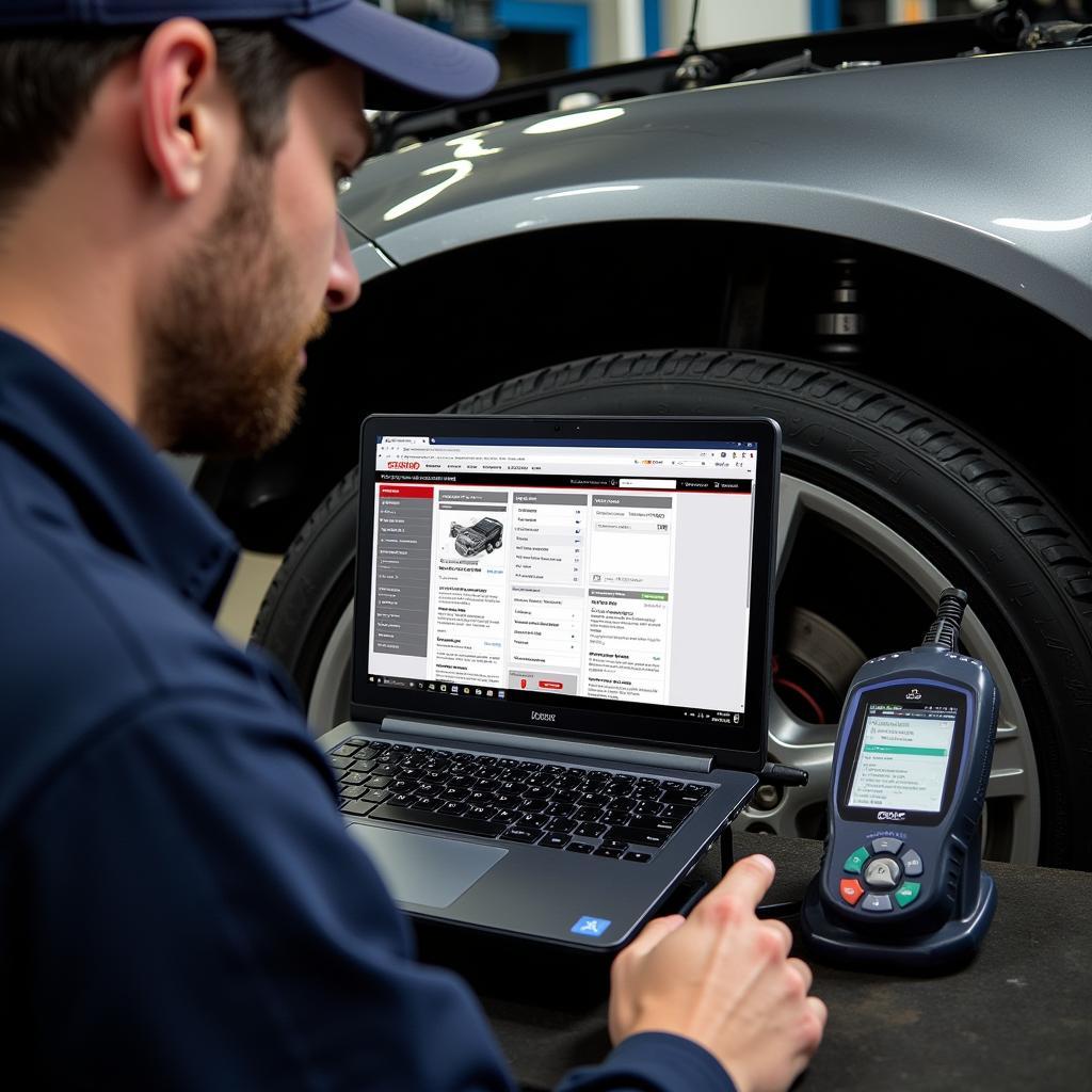 Mechanic Using Dealer Scanner and Laptop