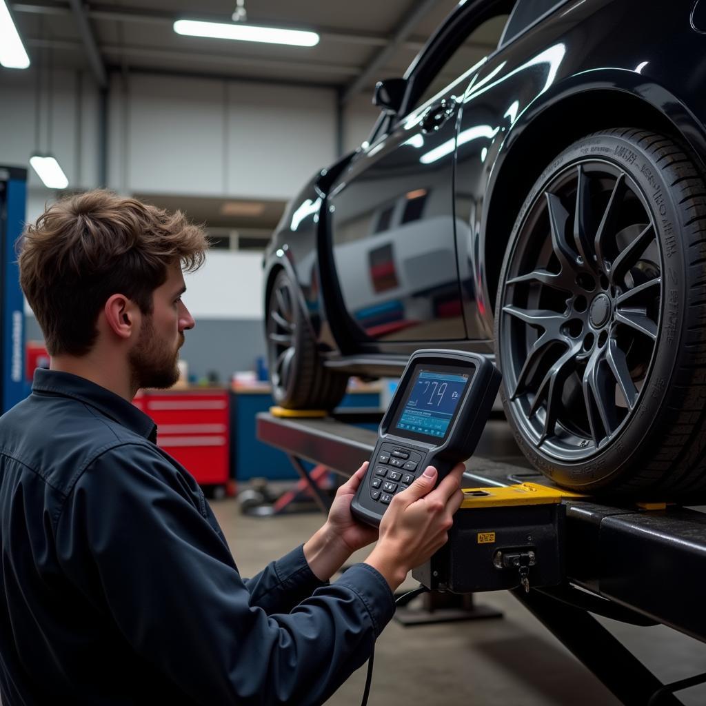 Mechanic Using a Dealer Scanner on a Modded Car