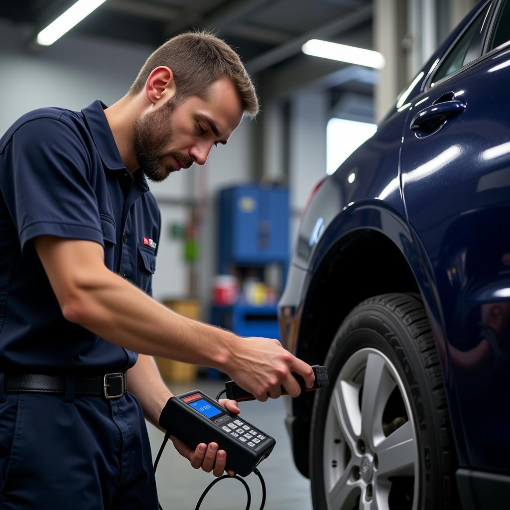 Mechanic Using a Diagnostic Scanner on a Car