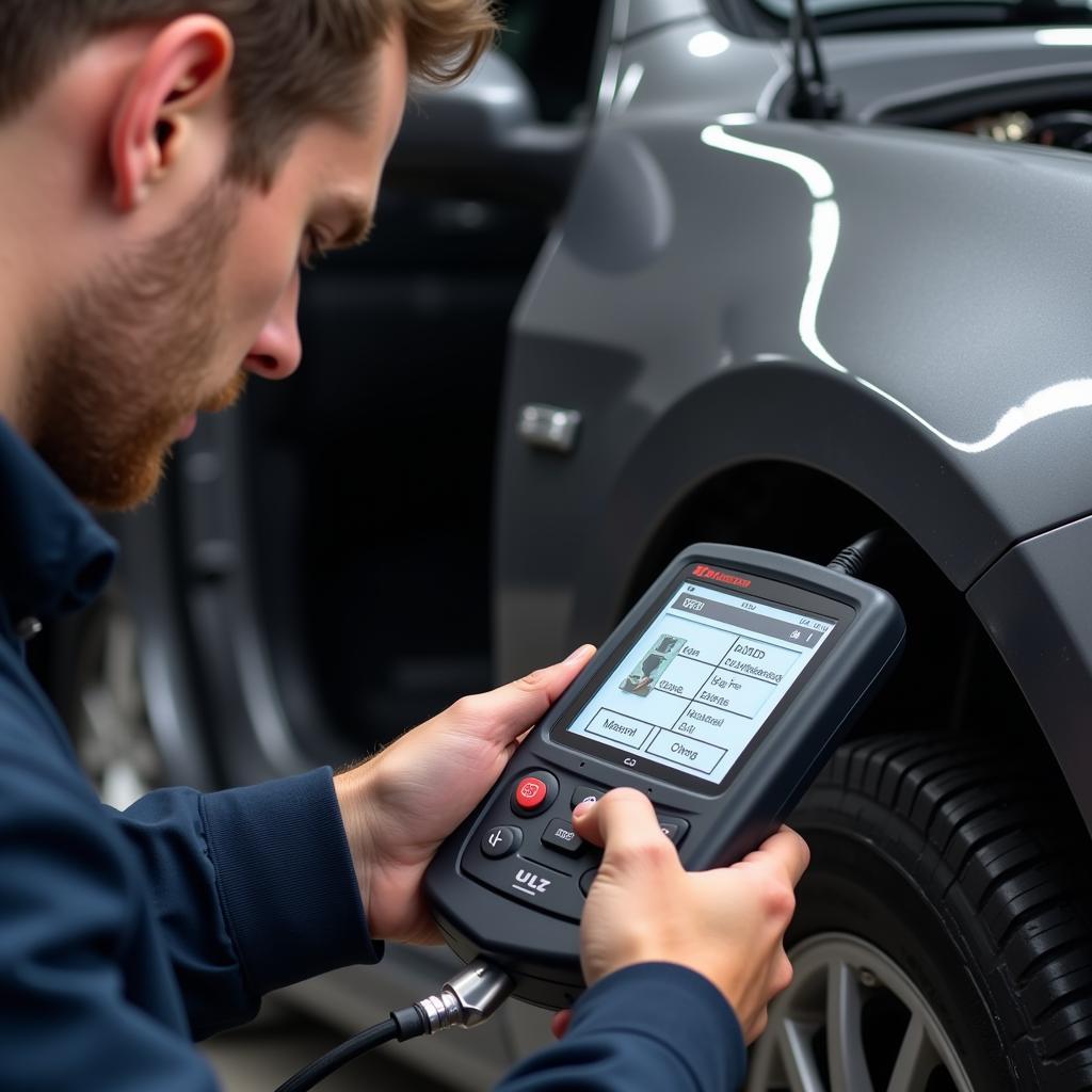 Mechanic Using a Diagnostic Scanner