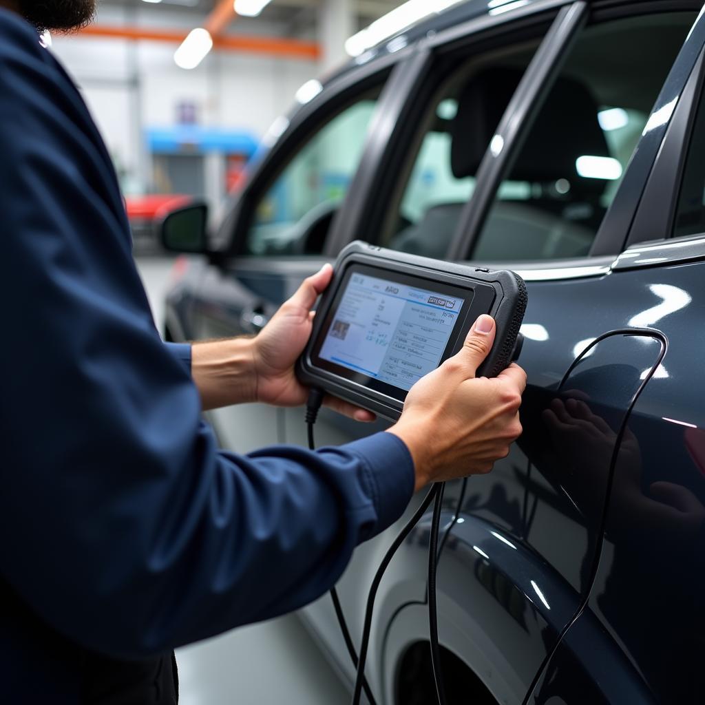 Mechanic Using a Diagnostic Scanner in a Swifty Car Wash Bay