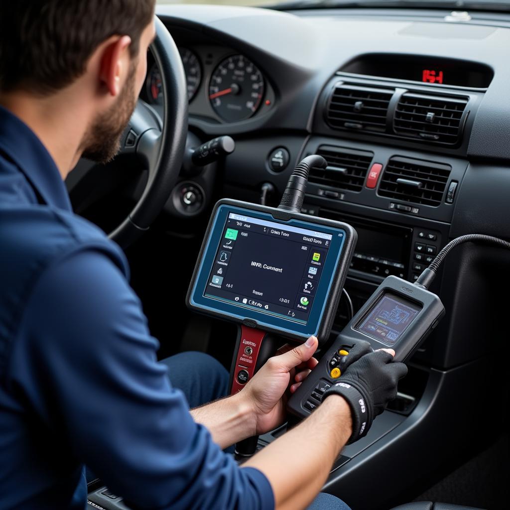 Mechanic Using a Scan Tool on a BMW E36