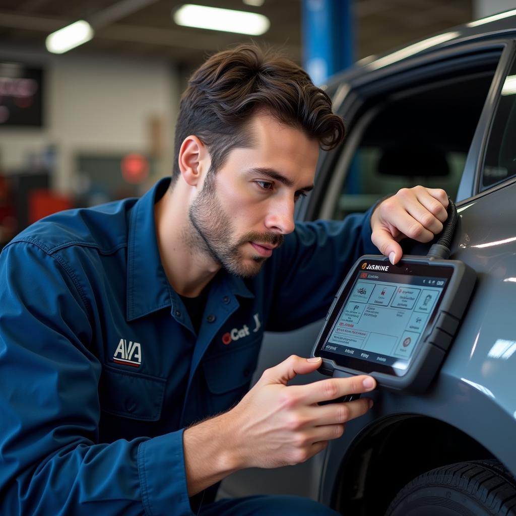 Mechanic Using Jasmine Caro Scanner