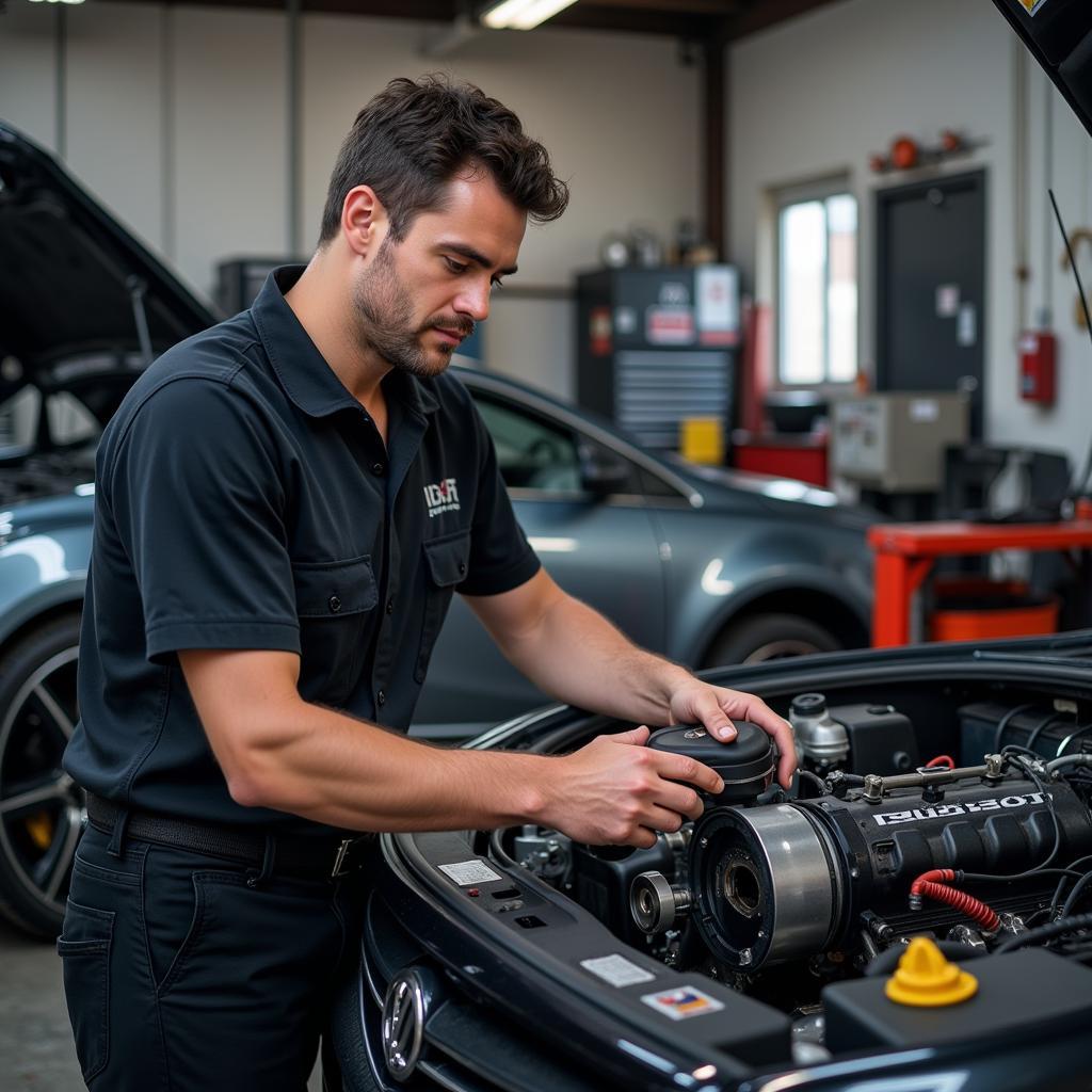 Mechanic Using Landa Autell GA in Workshop