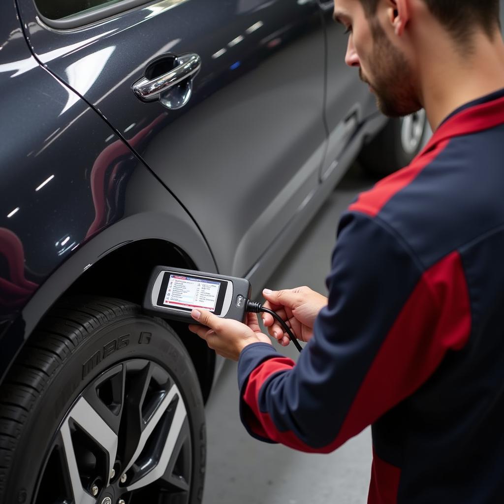 Mechanic Using Maxicheck Pro on Car