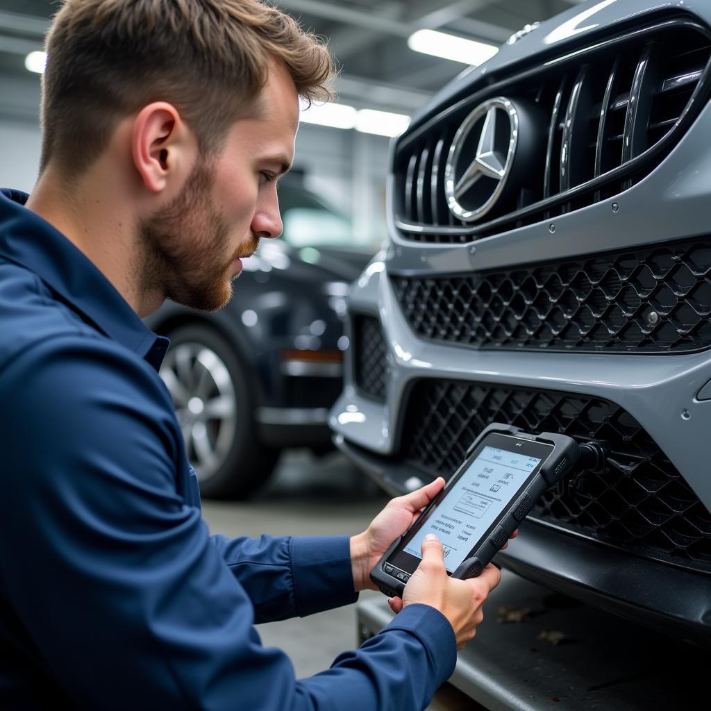 Mechanic Using MB Star C4 DOIP to Diagnose a Mercedes