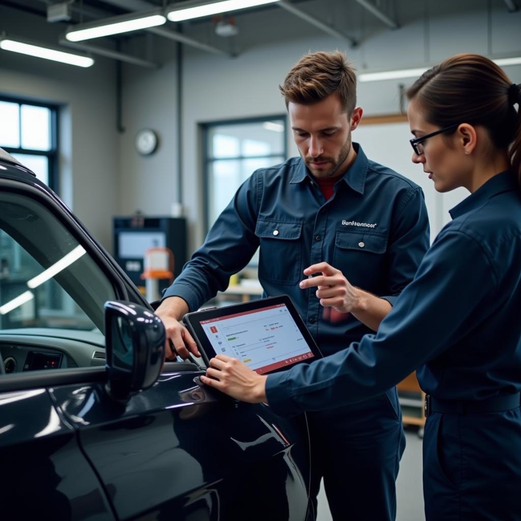 Mechanic Using a New Autel Scanner on a Modern Car