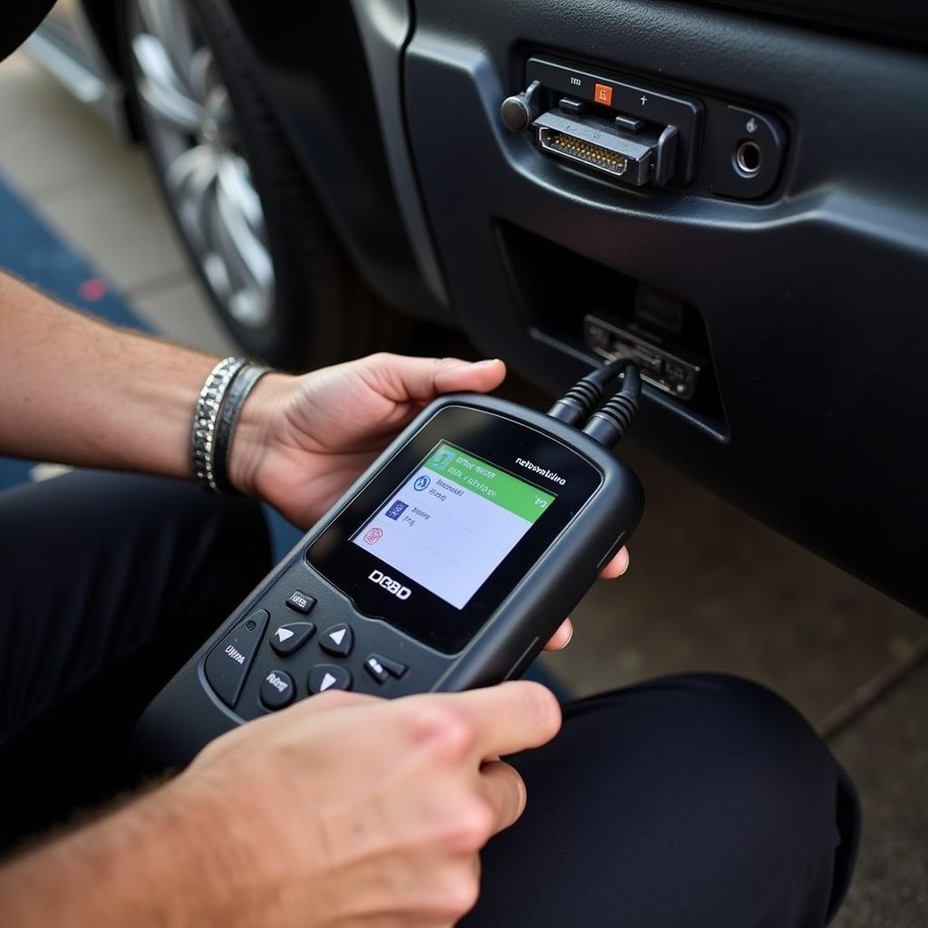 Mechanic Using OBD Scan Tool for Network Testing