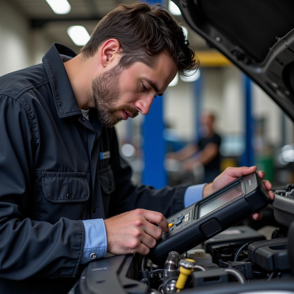 Mechanic Using OBD2 Scanner