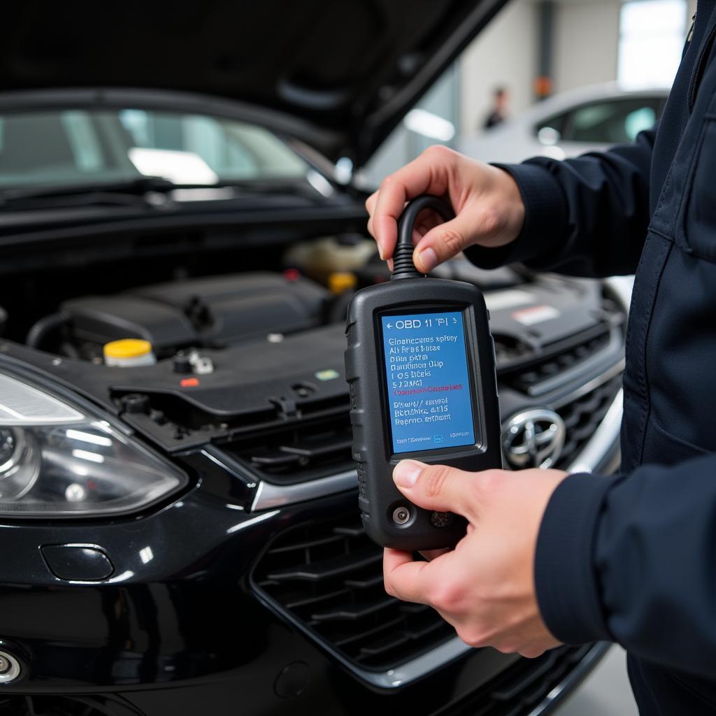 Mechanic Using OBD-II Scanner on a Used Car